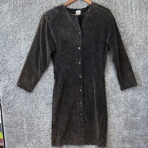 Vintage Dark Brown Acid Wash Corduroy Button-Down Dress Shoulder Pads 80s 90s
